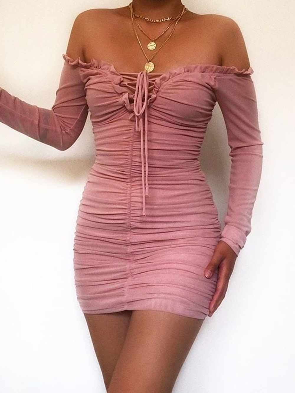 Fashion Nova pink ruched mini dress